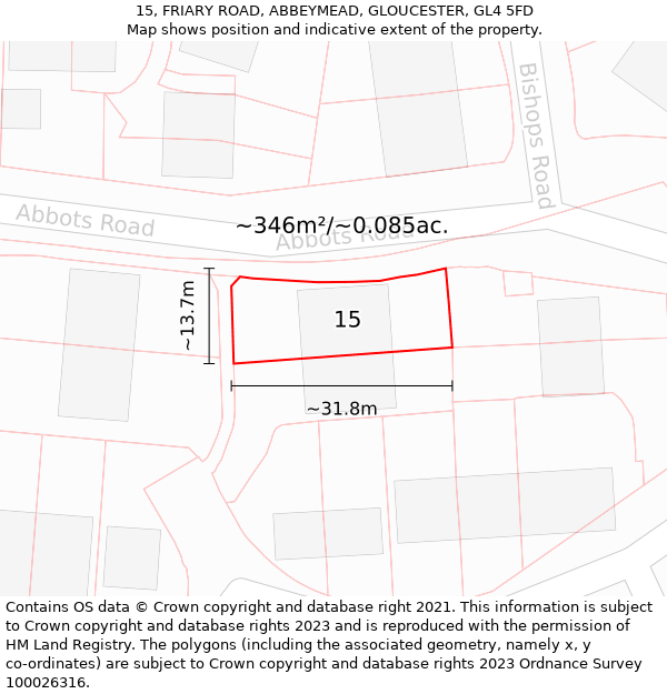 15, FRIARY ROAD, ABBEYMEAD, GLOUCESTER, GL4 5FD: Plot and title map