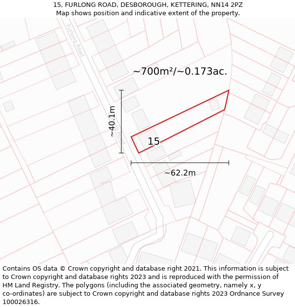 15, FURLONG ROAD, DESBOROUGH, KETTERING, NN14 2PZ: Plot and title map