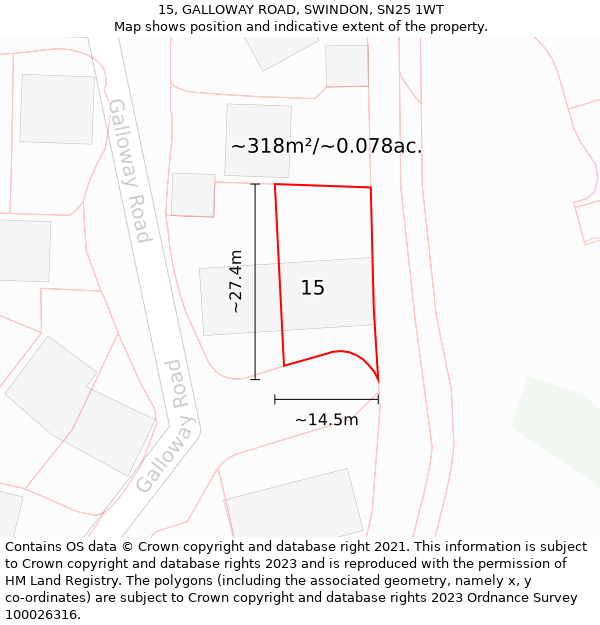 15, GALLOWAY ROAD, SWINDON, SN25 1WT: Plot and title map