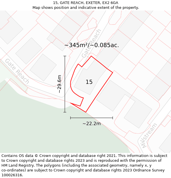 15, GATE REACH, EXETER, EX2 6GA: Plot and title map