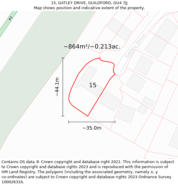 15, GATLEY DRIVE, GUILDFORD, GU4 7JJ: Plot and title map