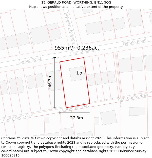 15, GERALD ROAD, WORTHING, BN11 5QG: Plot and title map