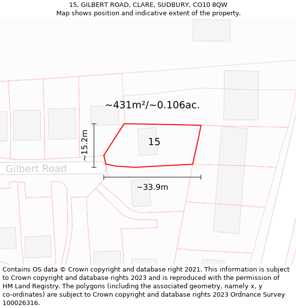 15, GILBERT ROAD, CLARE, SUDBURY, CO10 8QW: Plot and title map