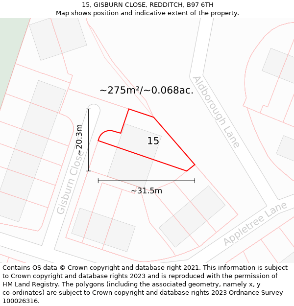 15, GISBURN CLOSE, REDDITCH, B97 6TH: Plot and title map