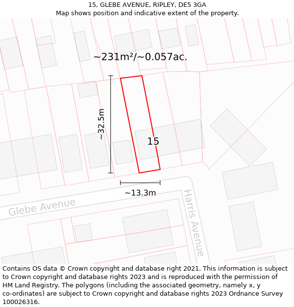 15, GLEBE AVENUE, RIPLEY, DE5 3GA: Plot and title map