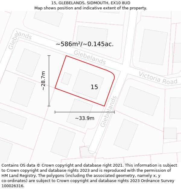 15, GLEBELANDS, SIDMOUTH, EX10 8UD: Plot and title map