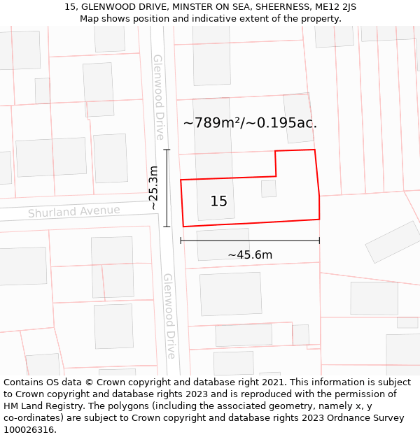 15, GLENWOOD DRIVE, MINSTER ON SEA, SHEERNESS, ME12 2JS: Plot and title map