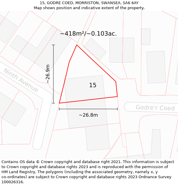 15, GODRE COED, MORRISTON, SWANSEA, SA6 6AY: Plot and title map