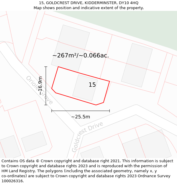 15, GOLDCREST DRIVE, KIDDERMINSTER, DY10 4HQ: Plot and title map