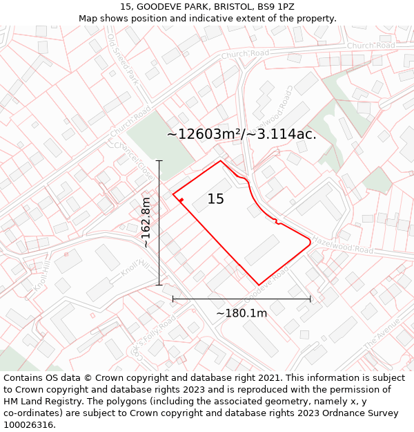 15, GOODEVE PARK, BRISTOL, BS9 1PZ: Plot and title map