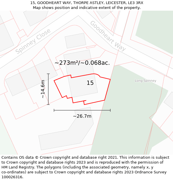 15, GOODHEART WAY, THORPE ASTLEY, LEICESTER, LE3 3RX: Plot and title map