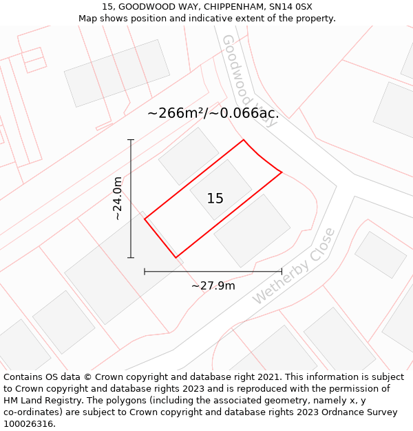 15, GOODWOOD WAY, CHIPPENHAM, SN14 0SX: Plot and title map