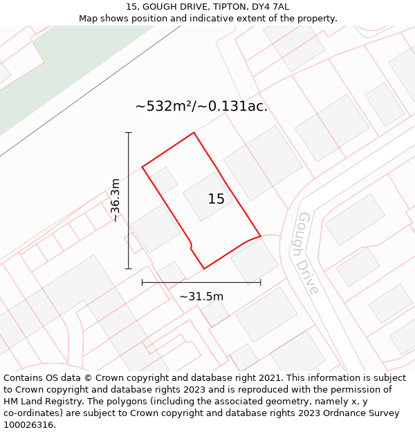 15, GOUGH DRIVE, TIPTON, DY4 7AL: Plot and title map