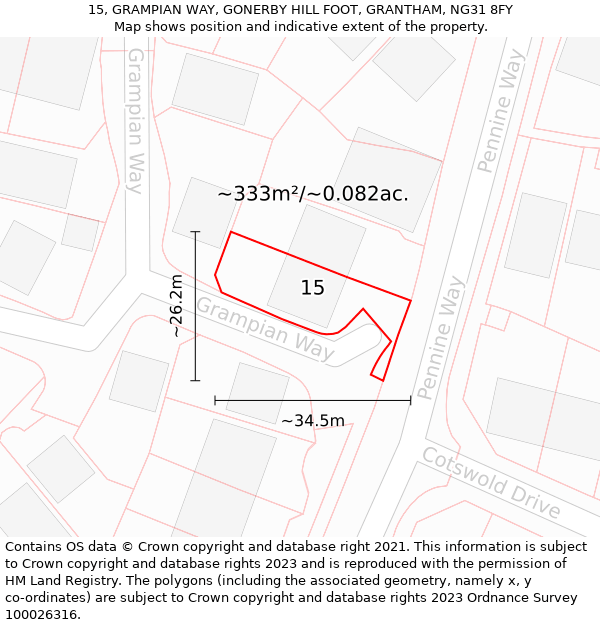 15, GRAMPIAN WAY, GONERBY HILL FOOT, GRANTHAM, NG31 8FY: Plot and title map