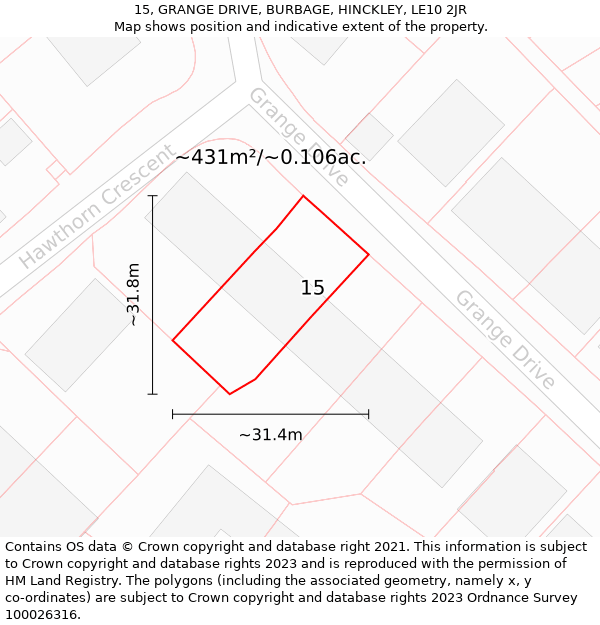 15, GRANGE DRIVE, BURBAGE, HINCKLEY, LE10 2JR: Plot and title map