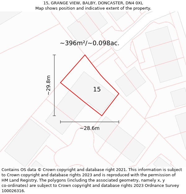 15, GRANGE VIEW, BALBY, DONCASTER, DN4 0XL: Plot and title map