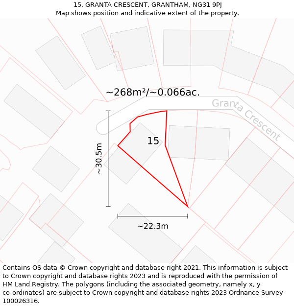 15, GRANTA CRESCENT, GRANTHAM, NG31 9PJ: Plot and title map