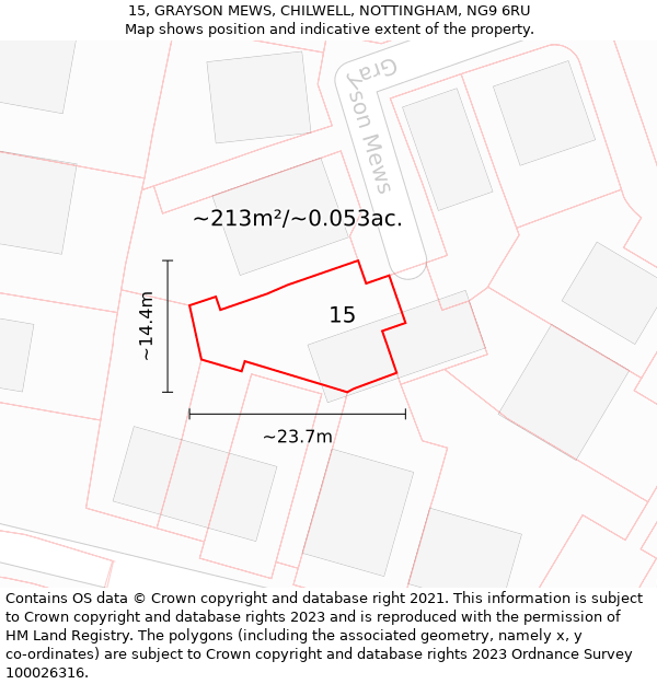 15, GRAYSON MEWS, CHILWELL, NOTTINGHAM, NG9 6RU: Plot and title map