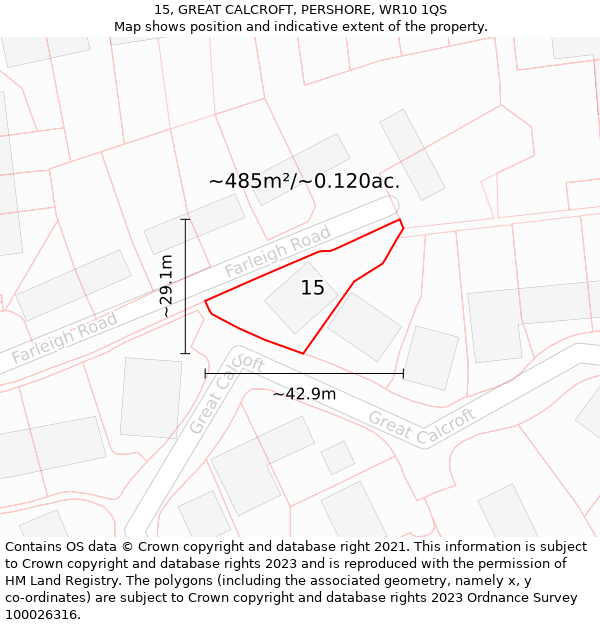 15, GREAT CALCROFT, PERSHORE, WR10 1QS: Plot and title map