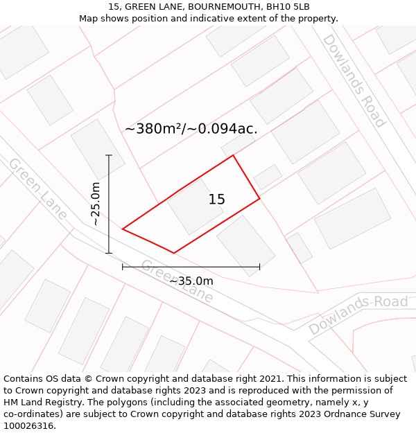 15, GREEN LANE, BOURNEMOUTH, BH10 5LB: Plot and title map