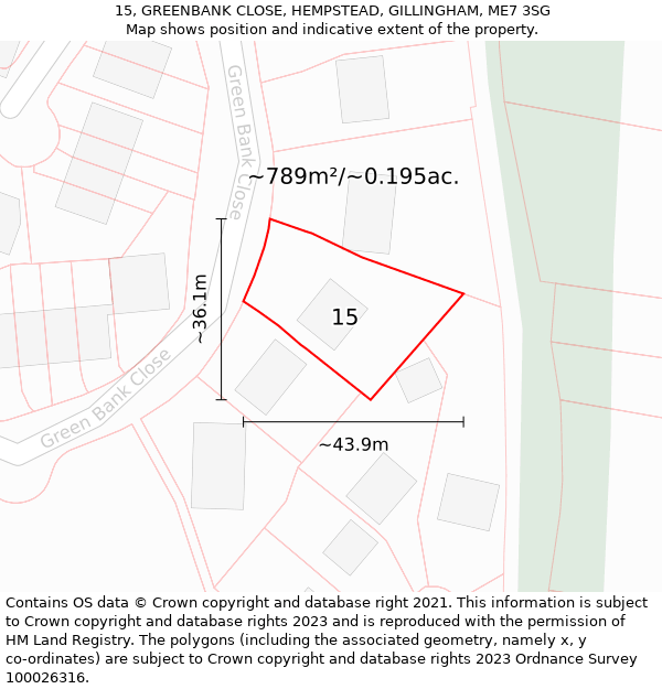 15, GREENBANK CLOSE, HEMPSTEAD, GILLINGHAM, ME7 3SG: Plot and title map