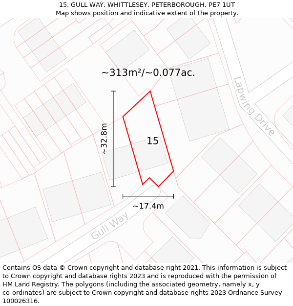 15, GULL WAY, WHITTLESEY, PETERBOROUGH, PE7 1UT: Plot and title map