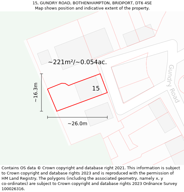 15, GUNDRY ROAD, BOTHENHAMPTON, BRIDPORT, DT6 4SE: Plot and title map