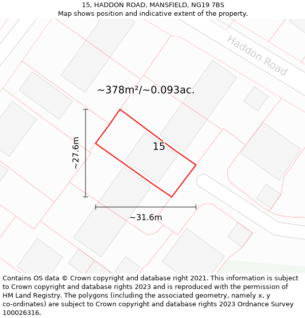 15, HADDON ROAD, MANSFIELD, NG19 7BS: Plot and title map