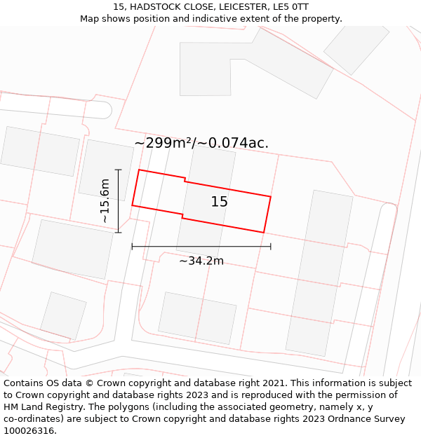 15, HADSTOCK CLOSE, LEICESTER, LE5 0TT: Plot and title map