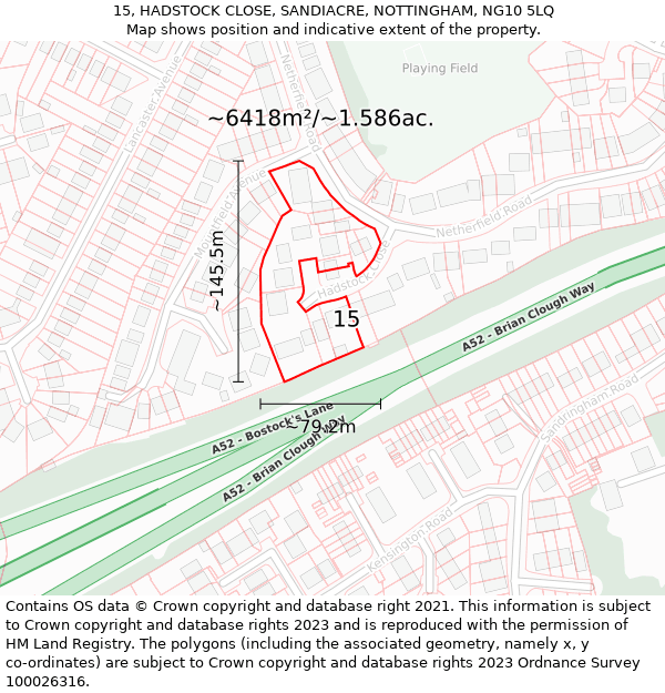 15, HADSTOCK CLOSE, SANDIACRE, NOTTINGHAM, NG10 5LQ: Plot and title map