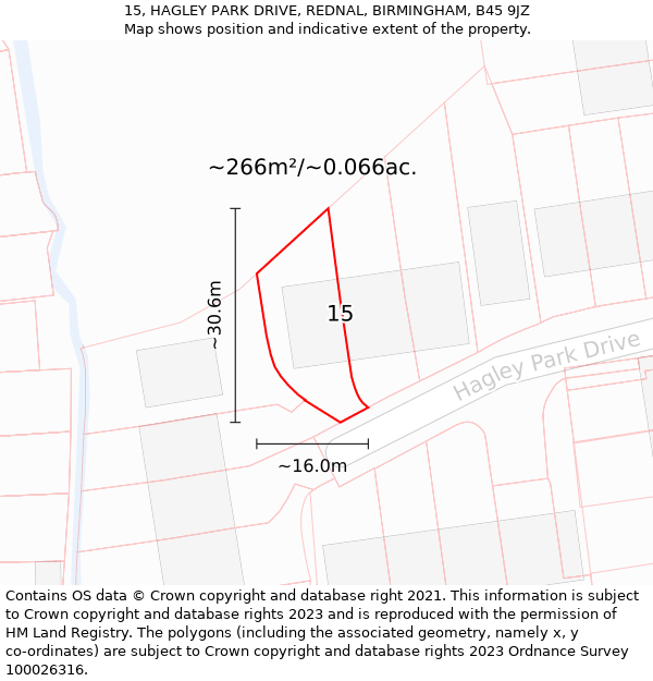 15, HAGLEY PARK DRIVE, REDNAL, BIRMINGHAM, B45 9JZ: Plot and title map