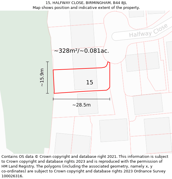 15, HALFWAY CLOSE, BIRMINGHAM, B44 8JL: Plot and title map