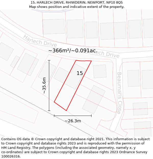 15, HARLECH DRIVE, RHIWDERIN, NEWPORT, NP10 8QS: Plot and title map