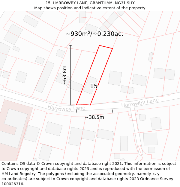 15, HARROWBY LANE, GRANTHAM, NG31 9HY: Plot and title map