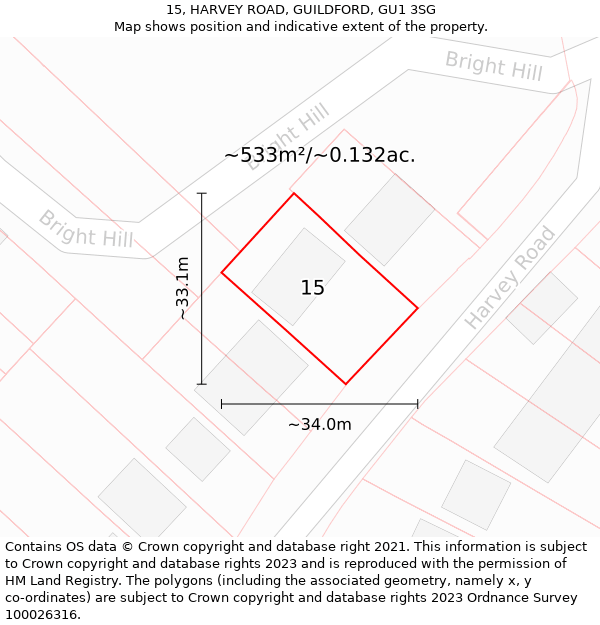 15, HARVEY ROAD, GUILDFORD, GU1 3SG: Plot and title map