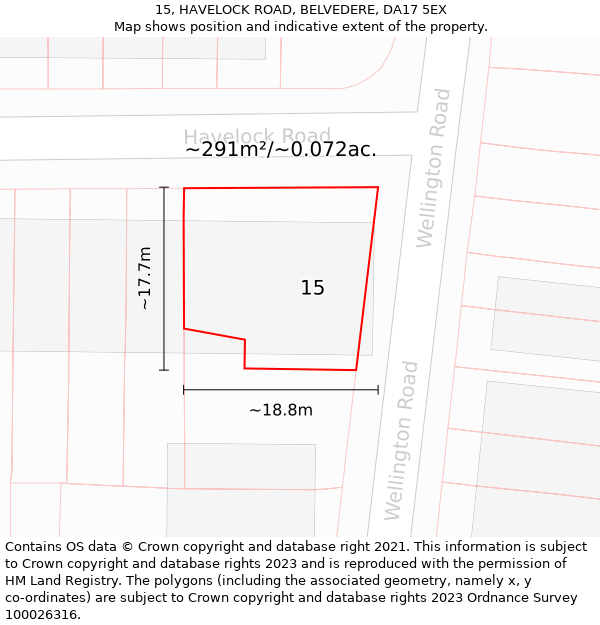 15, HAVELOCK ROAD, BELVEDERE, DA17 5EX: Plot and title map