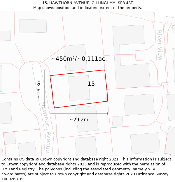 15, HAWTHORN AVENUE, GILLINGHAM, SP8 4ST: Plot and title map