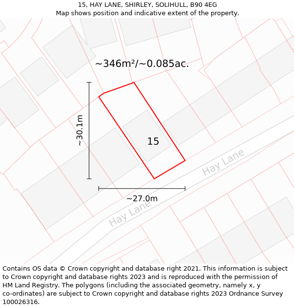 15, HAY LANE, SHIRLEY, SOLIHULL, B90 4EG: Plot and title map