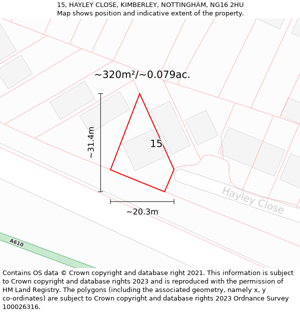 15, HAYLEY CLOSE, KIMBERLEY, NOTTINGHAM, NG16 2HU: Plot and title map