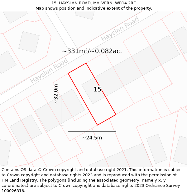 15, HAYSLAN ROAD, MALVERN, WR14 2RE: Plot and title map