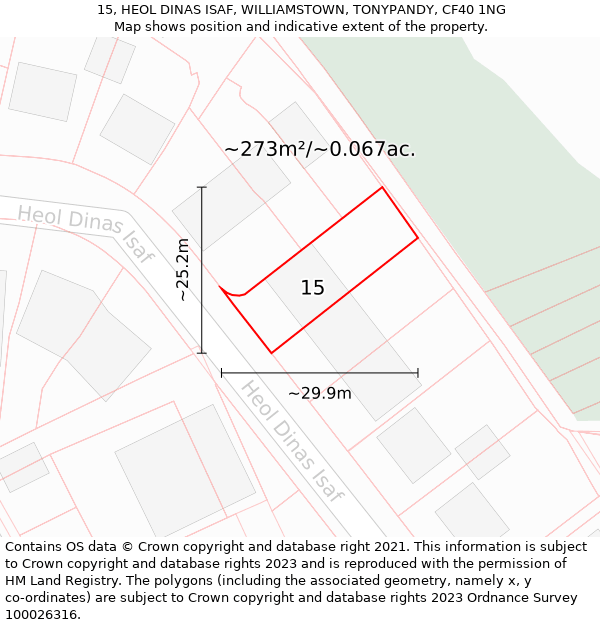 15, HEOL DINAS ISAF, WILLIAMSTOWN, TONYPANDY, CF40 1NG: Plot and title map