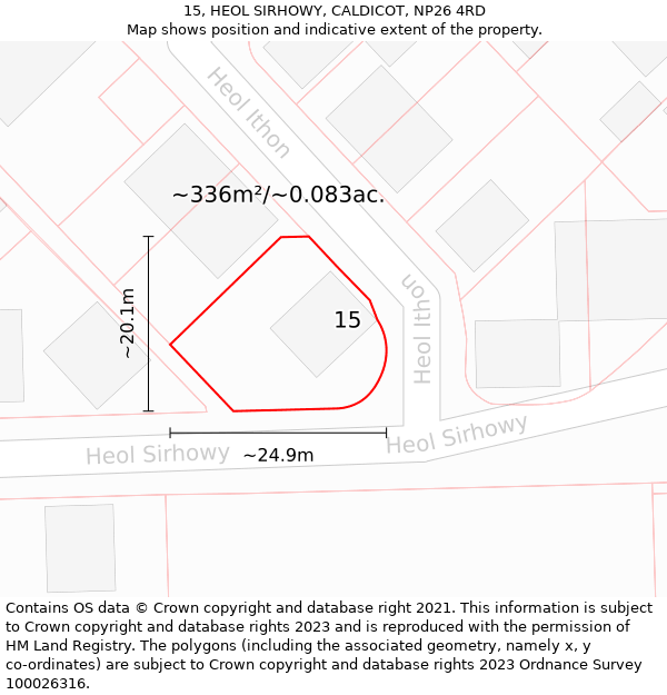 15, HEOL SIRHOWY, CALDICOT, NP26 4RD: Plot and title map