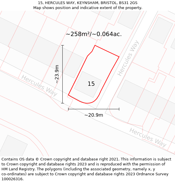 15, HERCULES WAY, KEYNSHAM, BRISTOL, BS31 2GS: Plot and title map