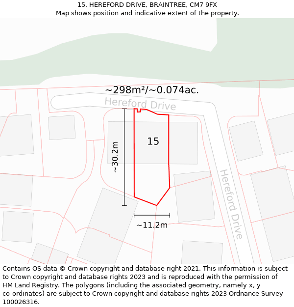 15, HEREFORD DRIVE, BRAINTREE, CM7 9FX: Plot and title map