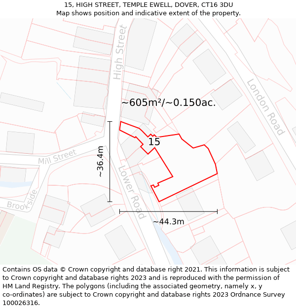 15, HIGH STREET, TEMPLE EWELL, DOVER, CT16 3DU: Plot and title map