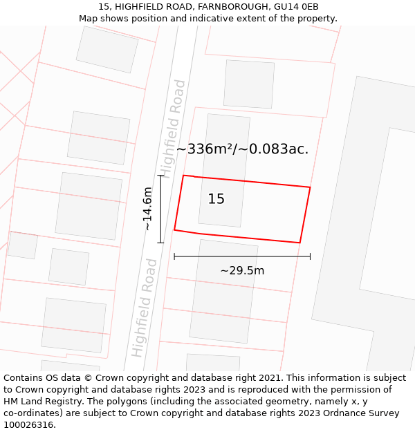 15, HIGHFIELD ROAD, FARNBOROUGH, GU14 0EB: Plot and title map