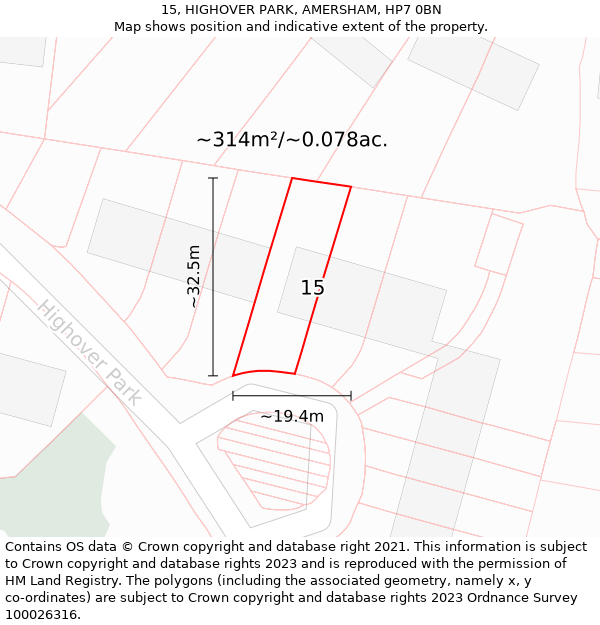 15, HIGHOVER PARK, AMERSHAM, HP7 0BN: Plot and title map