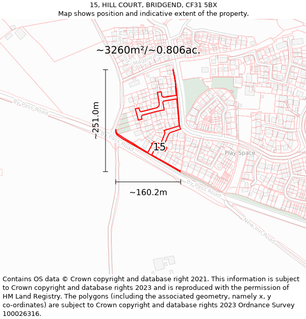 15, HILL COURT, BRIDGEND, CF31 5BX: Plot and title map