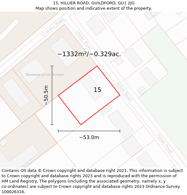 15, HILLIER ROAD, GUILDFORD, GU1 2JG: Plot and title map