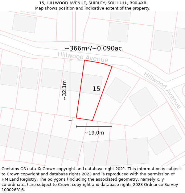 15, HILLWOOD AVENUE, SHIRLEY, SOLIHULL, B90 4XR: Plot and title map